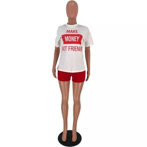 Summer Women Fashion Casual Two Piece “Make Money Not Friends”