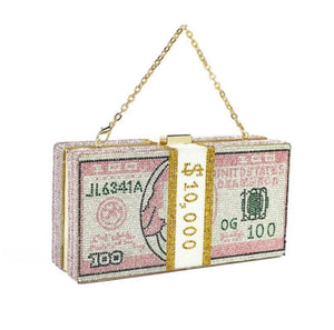 Luxury Pink 10,000 Crystal Rhinestone Clutch Money Bag