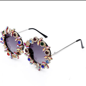 Luxury Flower Rhinestone Round Glasses