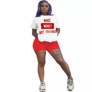 Summer Women Fashion Casual Two Piece “Make Money Not Friends”