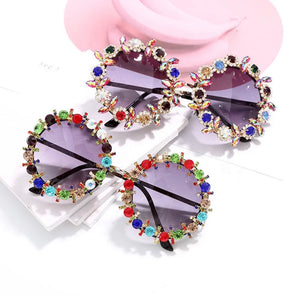 Luxury Flower Rhinestone Round Glasses