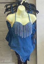 Load image into Gallery viewer, Rhinestone Denim Bodysuit