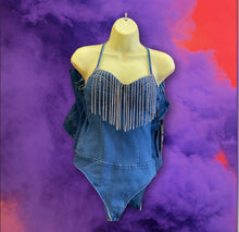Load image into Gallery viewer, Rhinestone Denim Bodysuit